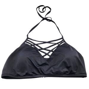 Mossimo Supply Co Bikini Halter Top Black Criss-cross Detail Women's Size D/DD